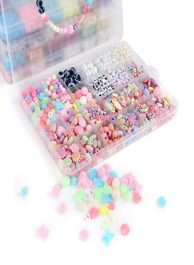 Ambitieux Beads Children Jewelry Making Craft Bracelet Kits set for Kids - DIY 2 pcs of 24 Compartment Box, 1200+ Colorful plastic Beads, Ear Hangings, Lobster Locks & Rings , 8 Pcs of Charms With Accessories - Birthday Gift for Girls 4 5 6 7 Years - Image 4